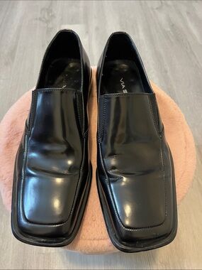 Via Spiga Black Patent Slip-On Loafers with Square Toe